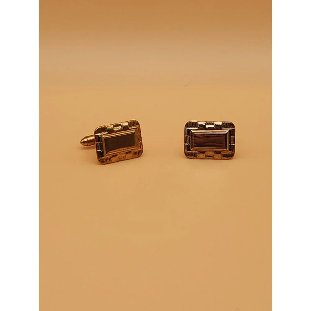Vintage Art Deco‎ Gold Tone Cufflinks Textured Edge Rectangular FREE $HIPPING!!